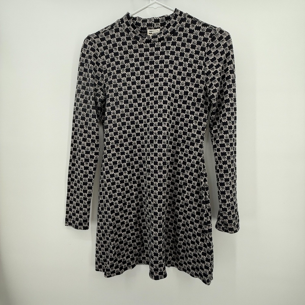 Billabong Everleigh Mock Midi Dress Size Medium Long Sleeve High Mock Neck Print